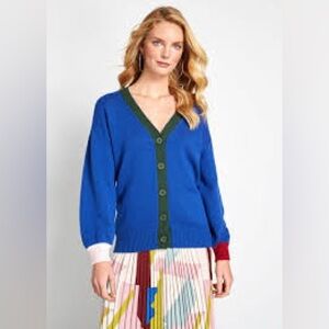 Medium ModCloth Colorblock Primary Colors Button Down Cardigan Sweater